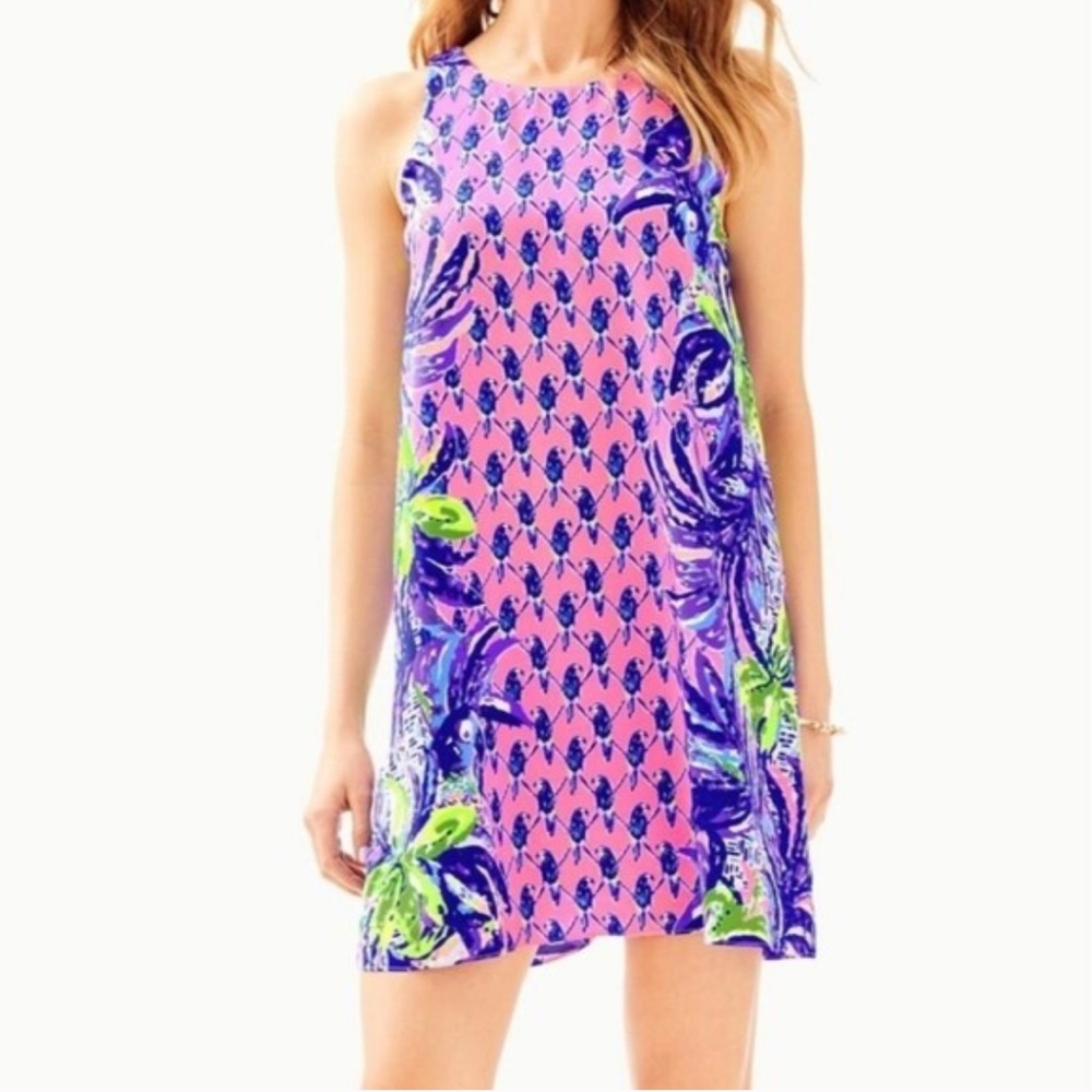 NWOT Lilly Pulitzer Jackie Silk Shift Dress in Pink Sunset Pecking Order